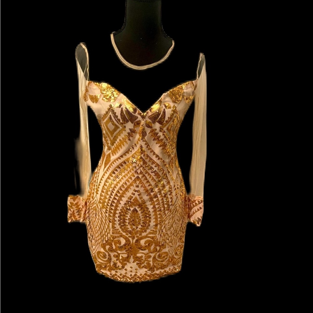 Cream With Gold Sequin Dress Size S
